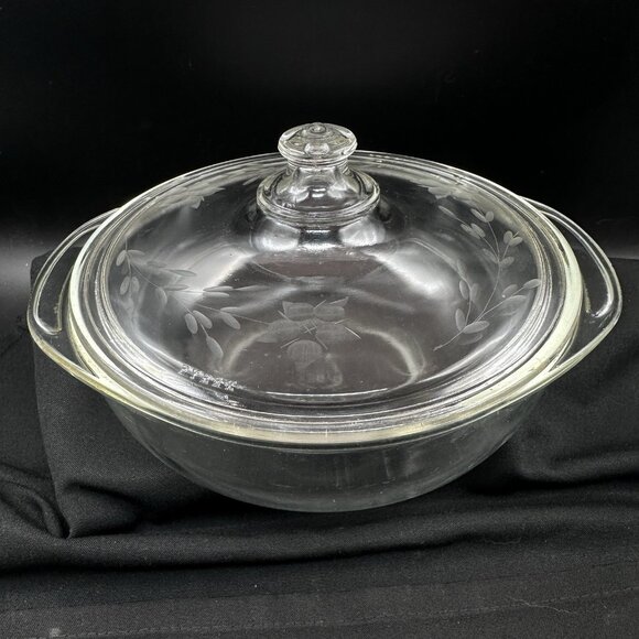 Vtg Pyrex Clear Glass Casserole w/ Etched Floral Lid 023 1.5 QT 623-C 1950s-60s - Picture 1 of 16